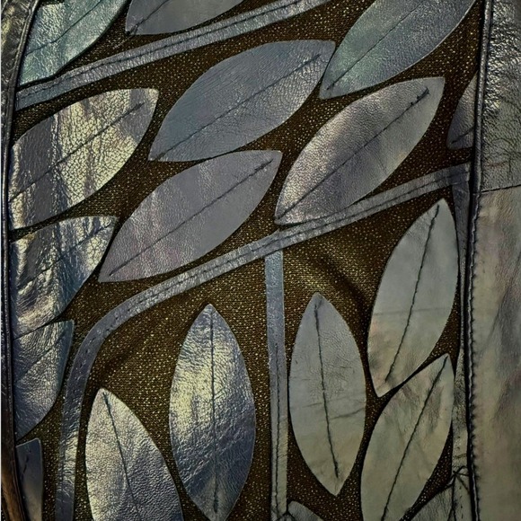 Erin Leather Leaf Cut Lambskin Jacket Womens EU 38 / US M Midnight Navy Turkey - Picture 9 of 14